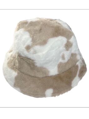 DO EVERYTHING IN LOVE Cow Faux Fur Bucket Hat NEW